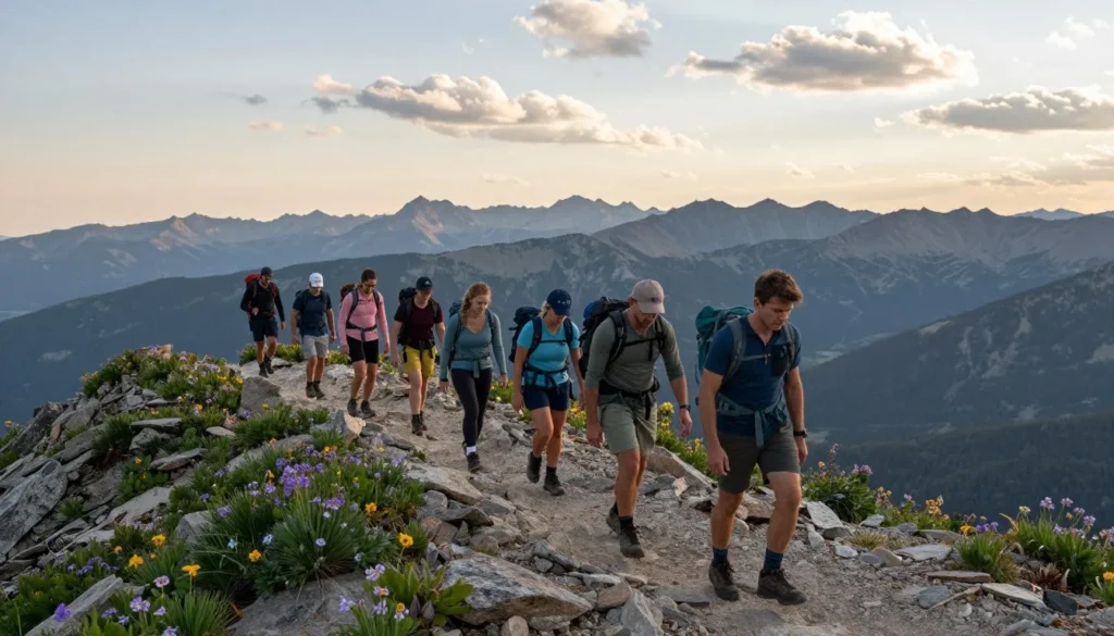 Hikers on Brian Head Peak trail with expansive mountain views