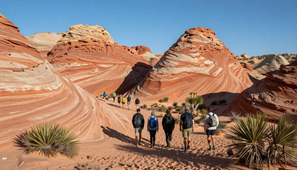 Hikers on Calico Tanks trail at Red Rock Canyon