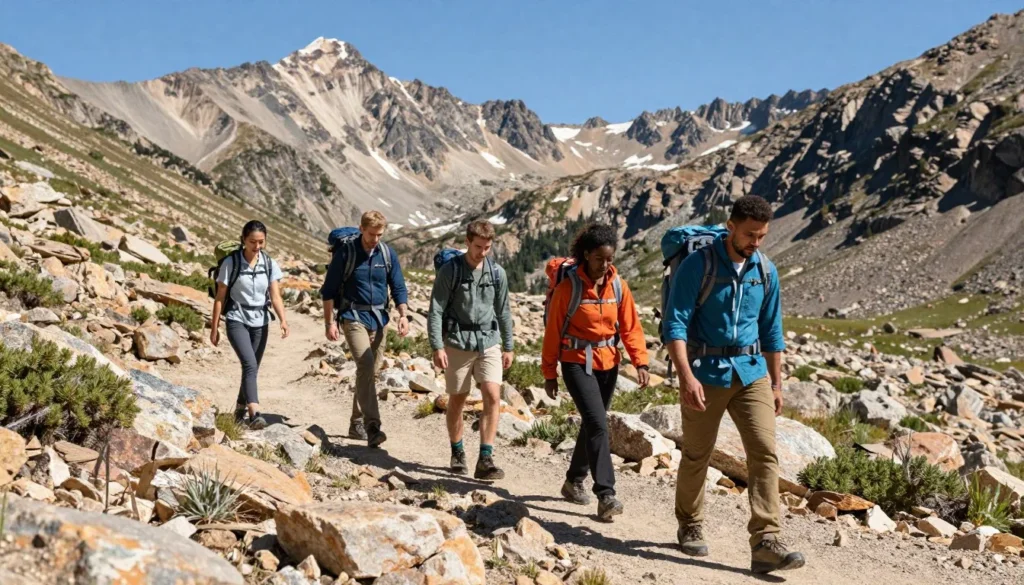 Hikers on Loveland Pass mountain trail Hikers on Loveland Pass mountain trail