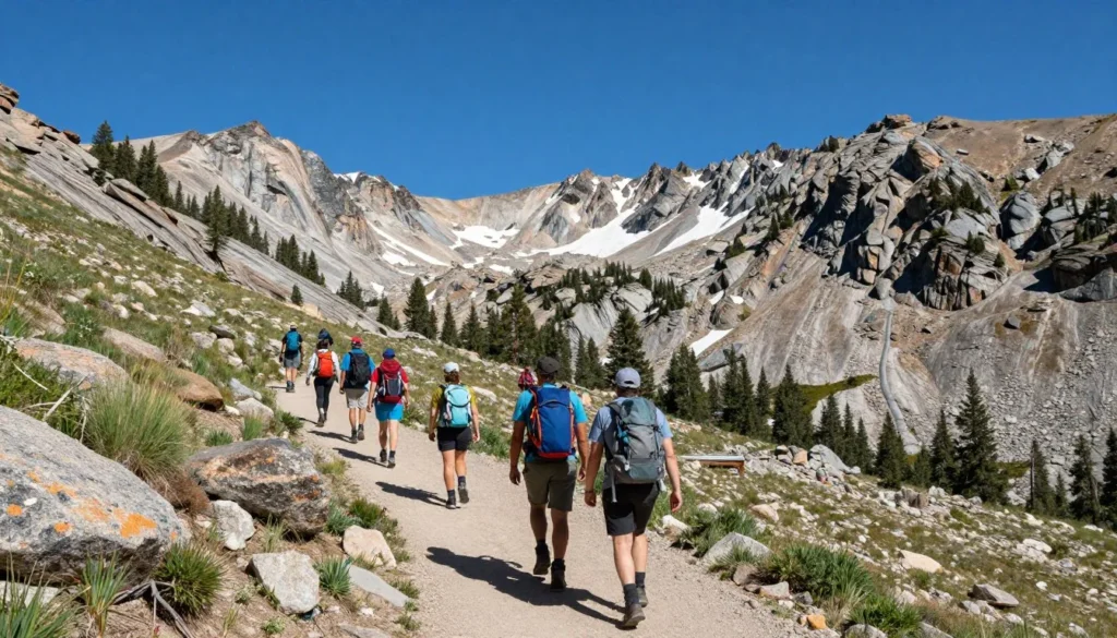 Hikers on mountain trail in Humboldt-Toiyabe National Forest Hikers on mountain trail in Humboldt-Toiyabe National Forest