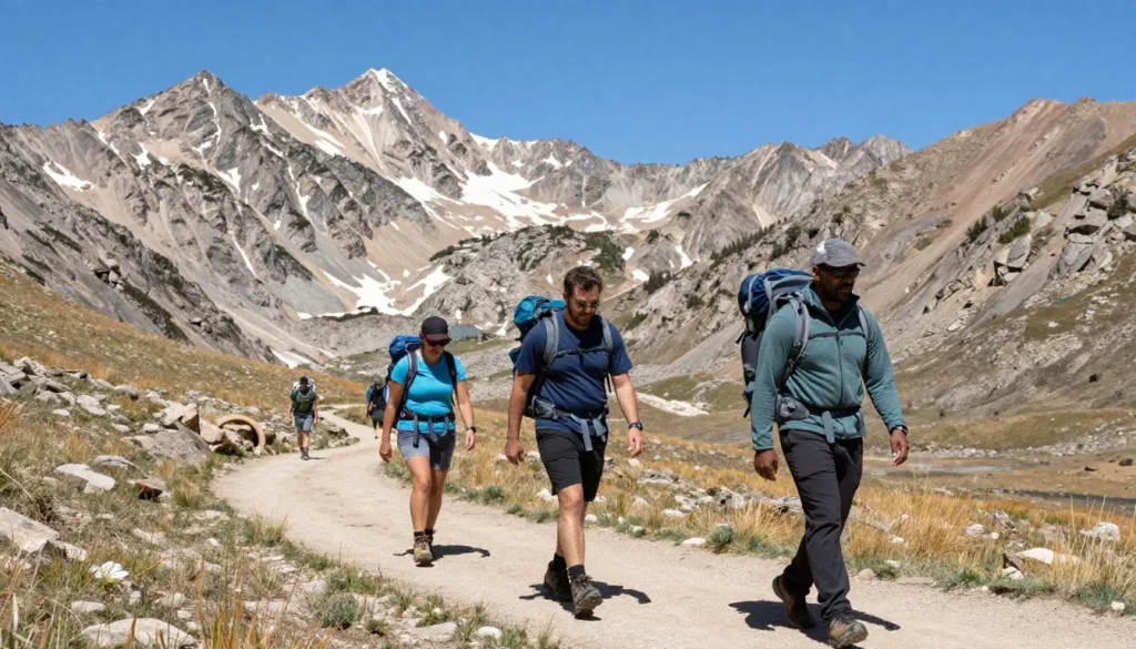 Hikers on scenic trail in Jarbidge Mountains Nevada wilderness Hikers on scenic trail in Jarbidge Mountains Nevada wilderness