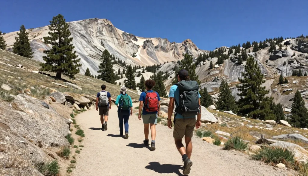 Hikers on trail in Humboldt-Toiyabe National Forest with mountain views