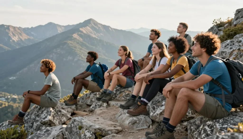 Hikers resting and enjoying views from Pilot Peak trail