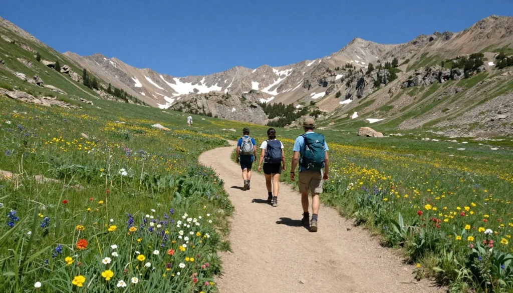 Hiking trail near Monarch Pass Colorado with wildflowers