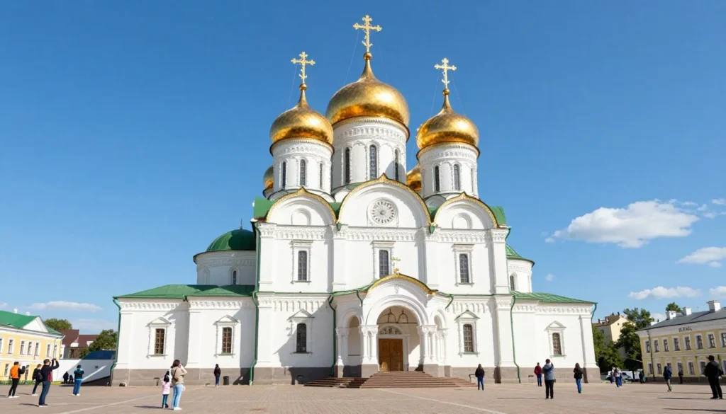 Historic Alexander Nevsky Cathedral in Izhevsk with golden domes against blue sky Historic Alexander Nevsky Cathedral in Izhevsk with golden domes against blue sky