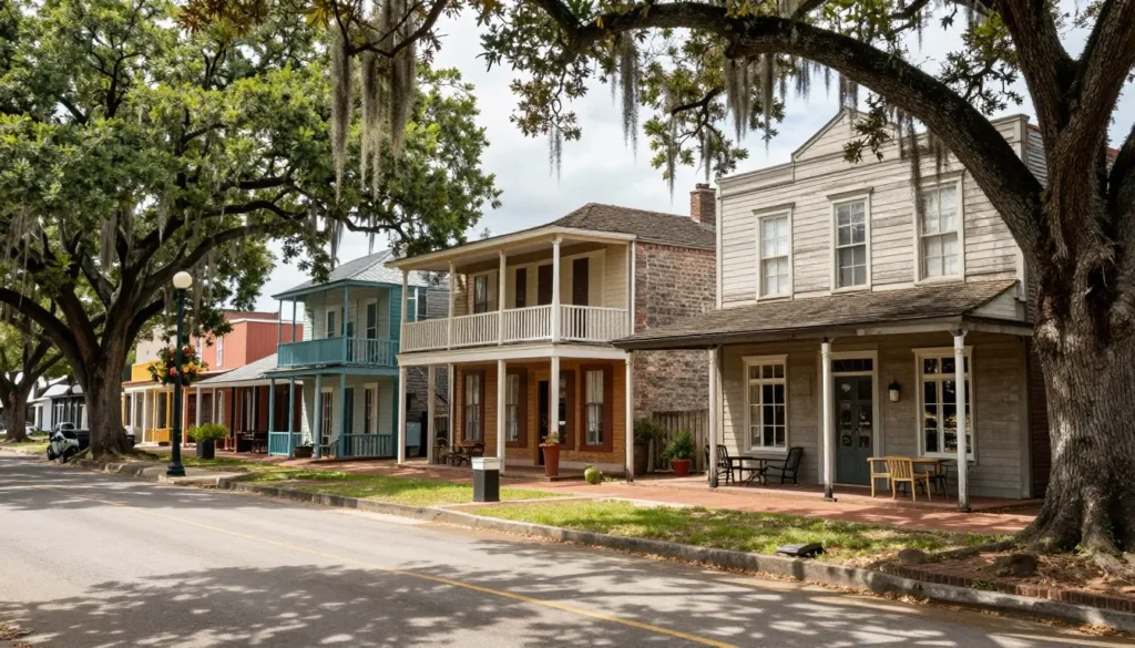 Historic Cajun town square with traditional architecture Historic Cajun town square with traditional architecture