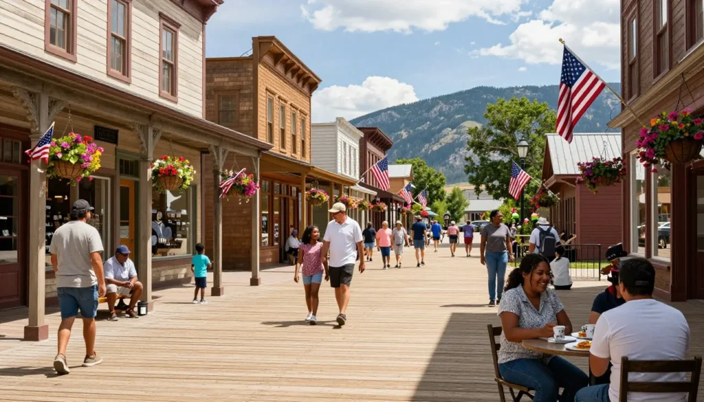 Historic Colorado mining town main street with Victorian buildings