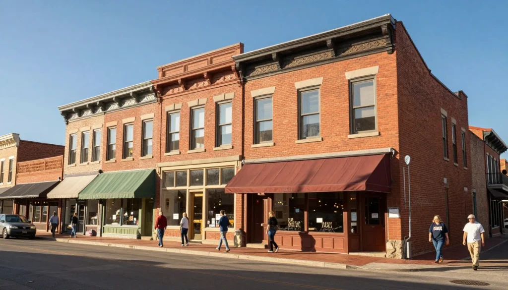 Historic building facade in downtown Sterling Colorado with prairie architecture