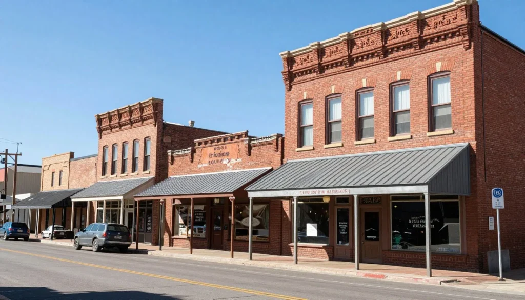 Historic buildings along Battle Mountain's main street showcasing small-town Nevada character Historic buildings along Battle Mountain's main street showcasing small-town Nevada character