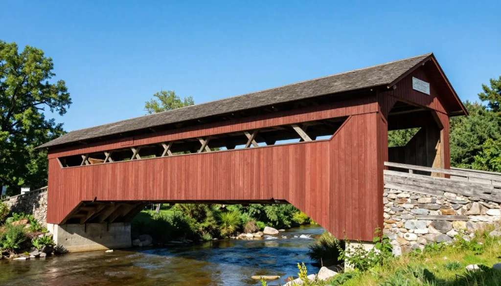 Historic covered bridge in Elizabethton Tennessee with traditional wooden construction