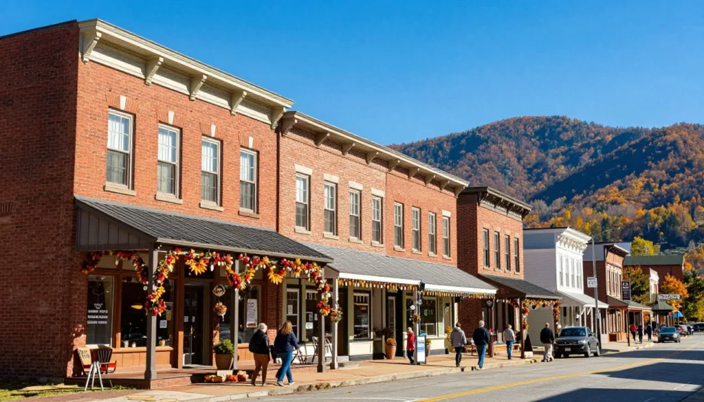 Historic downtown street in Appalachian mountain town