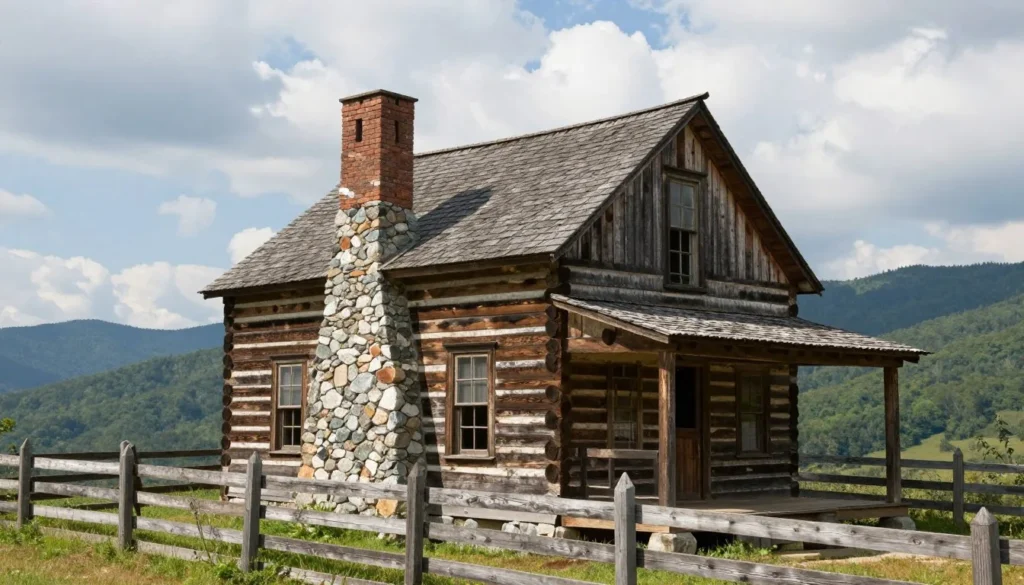 Historic log cabin at Mountain Farm Museum near Cedar Island Tennessee