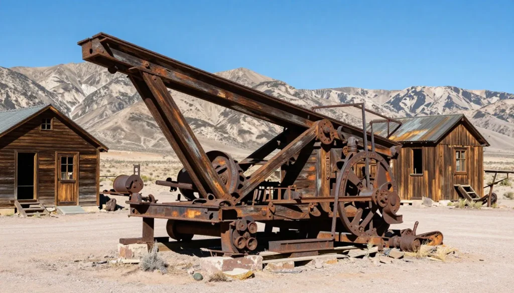 Historic mining equipment at abandoned mine near Round Mountain Nevada Historic mining equipment at abandoned mine near Round Mountain Nevada