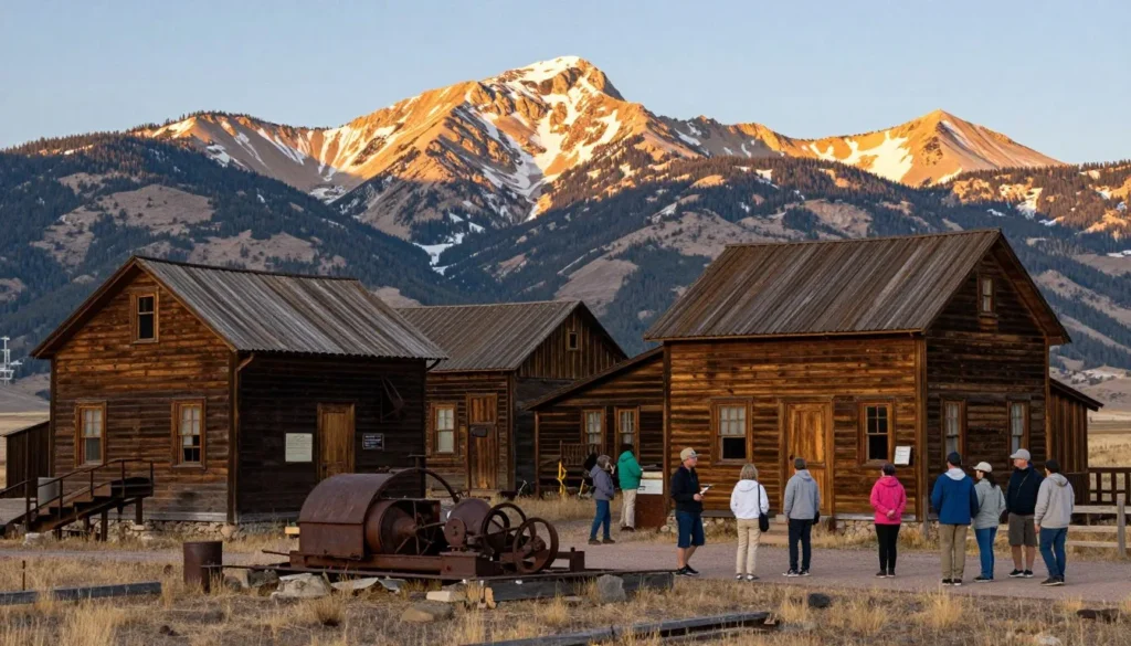 Historic mining structures in Mineral City Colorado mountains
