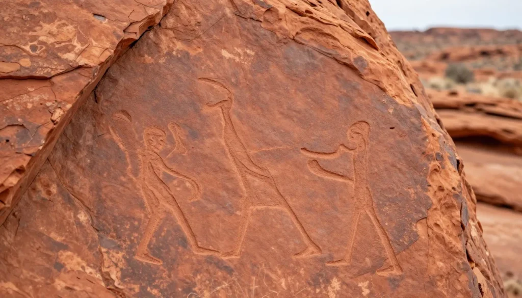 Historic petroglyphs on rock walls near Lake Mead showing ancient Native American art