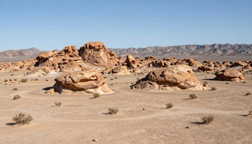 Historical desert landscape with geological formations