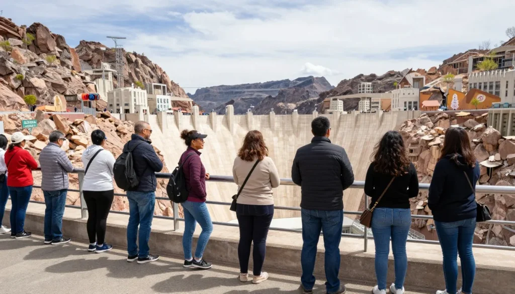 Hoover Dam during spring season with moderate crowds and pleasant weather Hoover Dam during spring season with moderate crowds and pleasant weather