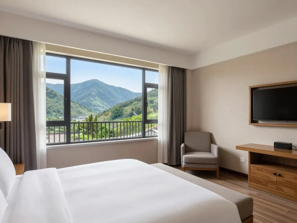 Hotel room interior with mountain view in Gatlinburg
