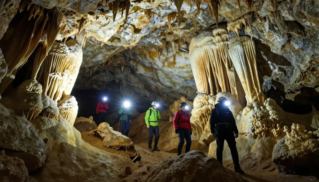 Interior of Rifle Falls limestone cave with formations Interior of Rifle Falls limestone cave with formations