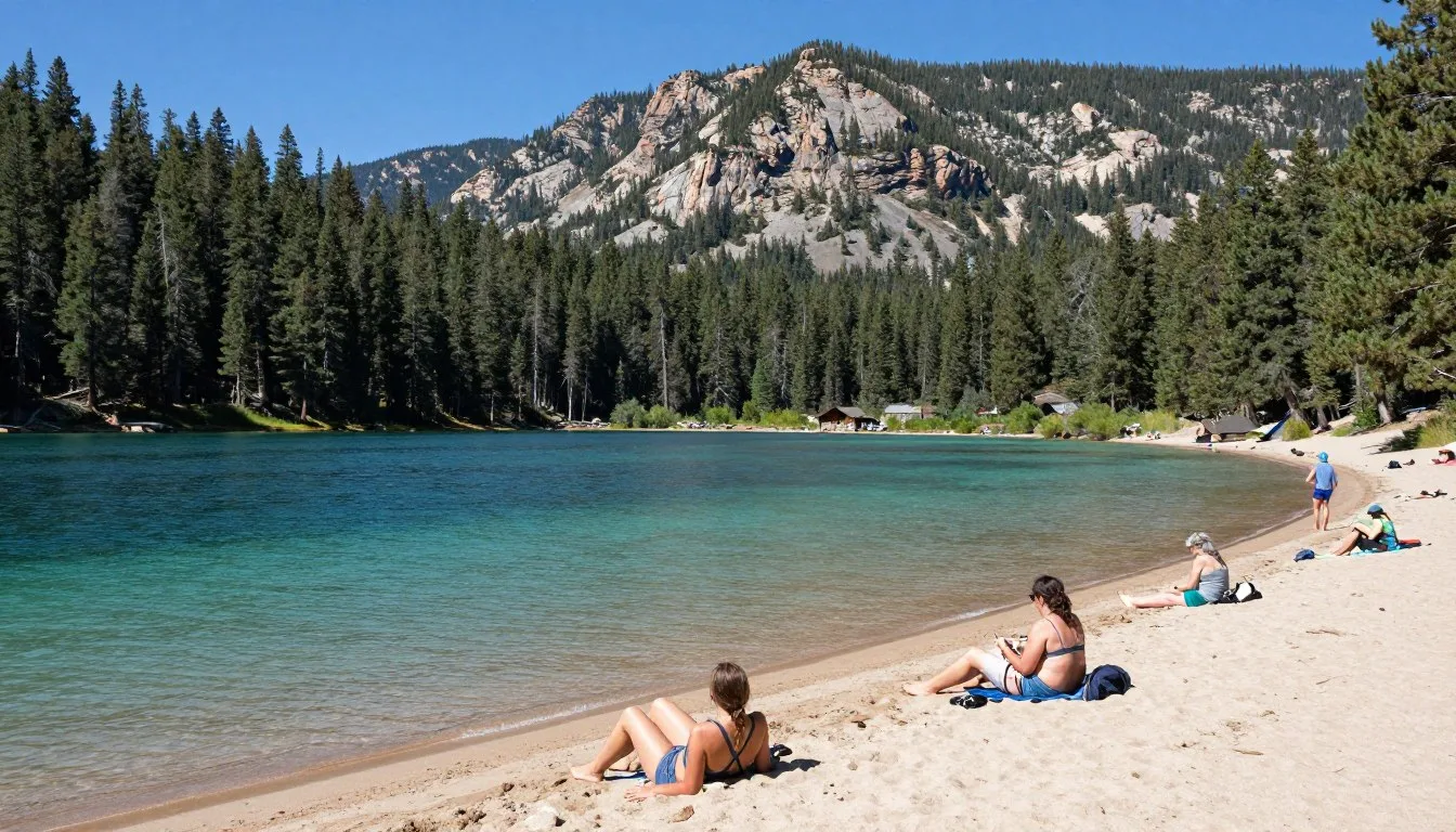 Jordanelle State Park Beach Utah showing pristine shoreline with mountain backdrop