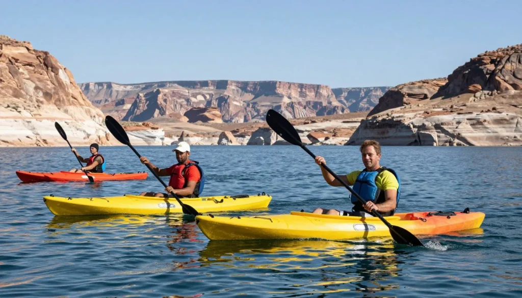 Kayakers on Lake Mead near Hoover Dam Kayakers on Lake Mead near Hoover Dam