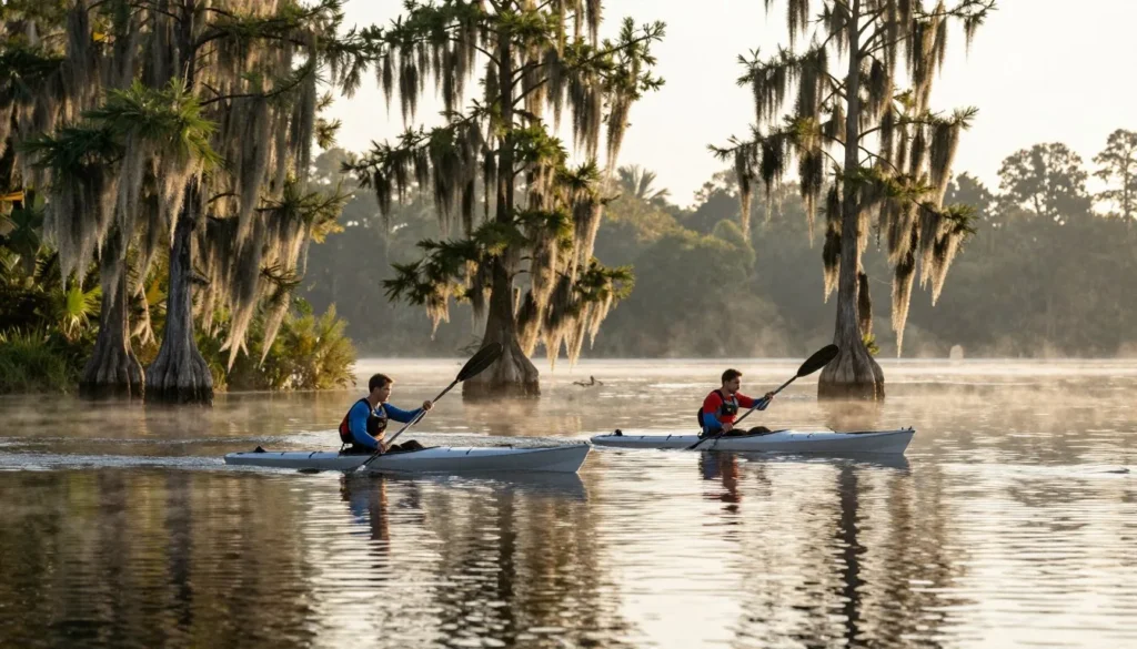 Kayaking among cypress trees at Big Hill Pond State Park Tennessee