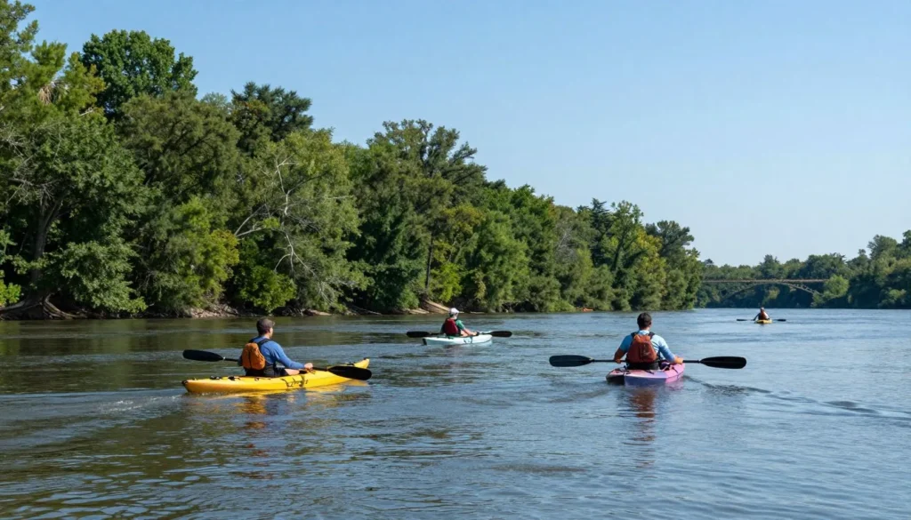Kayaking on calm Tennessee River waters at Birdsong Resort