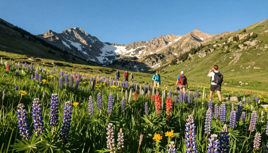 La Plata Mountains wildflower meadow in summer with colorful blooms and mountain peaks