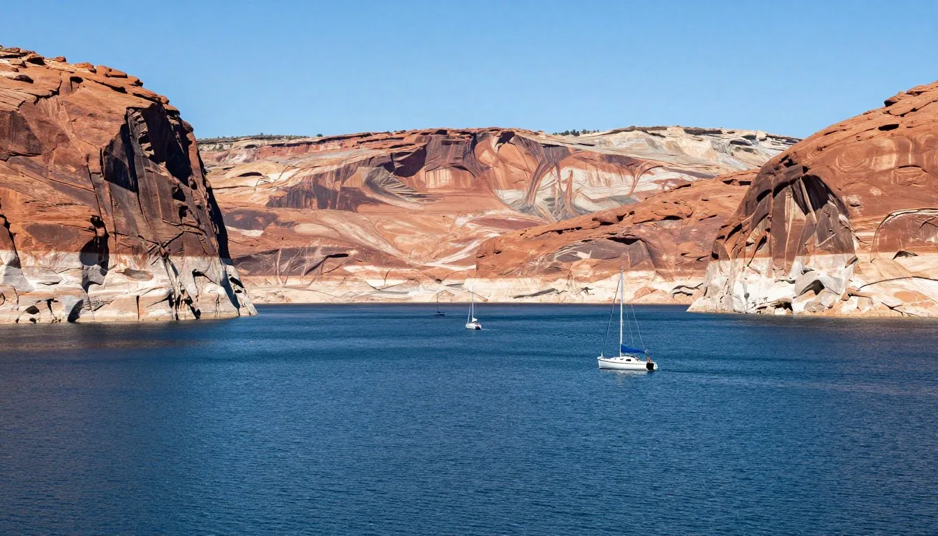 Lake-Pueblo-State-Park-Colorado-reservoir-with-red-rock-cliffs-and-blue-waters Lake Pueblo State Park Colorado reservoir with red rock cliffs and blue waters