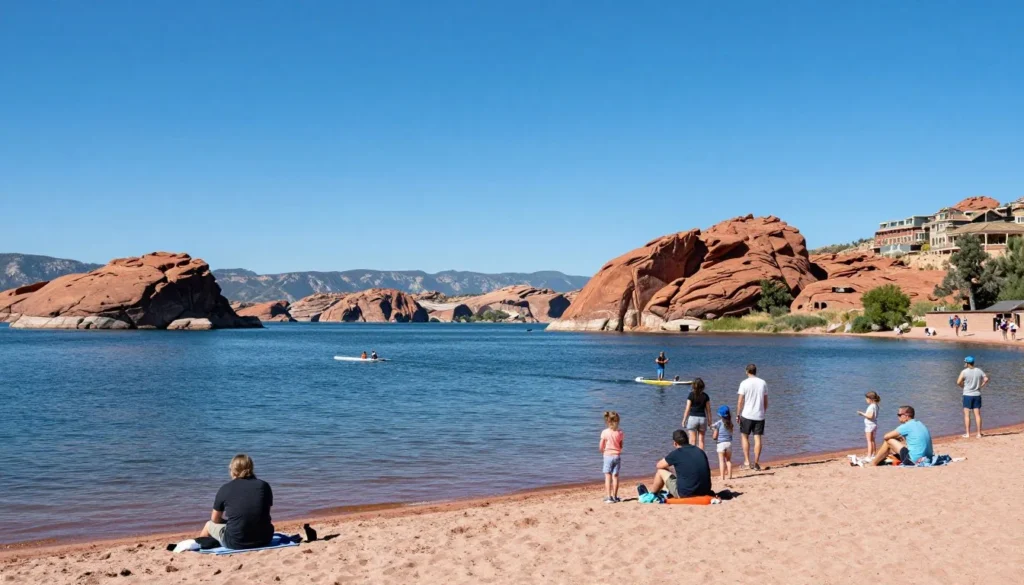 Lake Pueblo State Park in summer with clear skies and recreational activities Lake Pueblo State Park in summer with clear skies and recreational activities