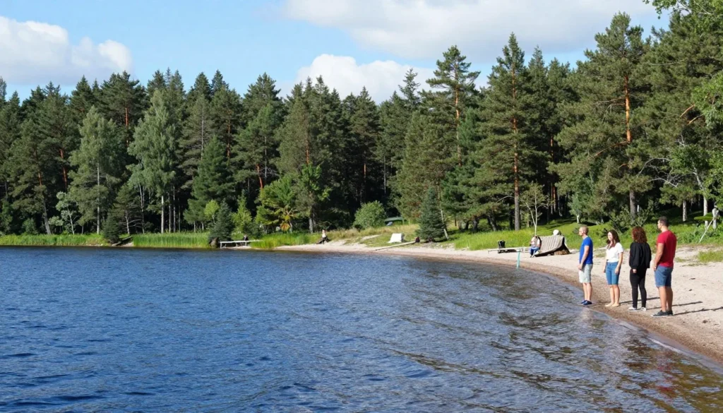 Lake Seliger scenic view with pine forests and clear blue water