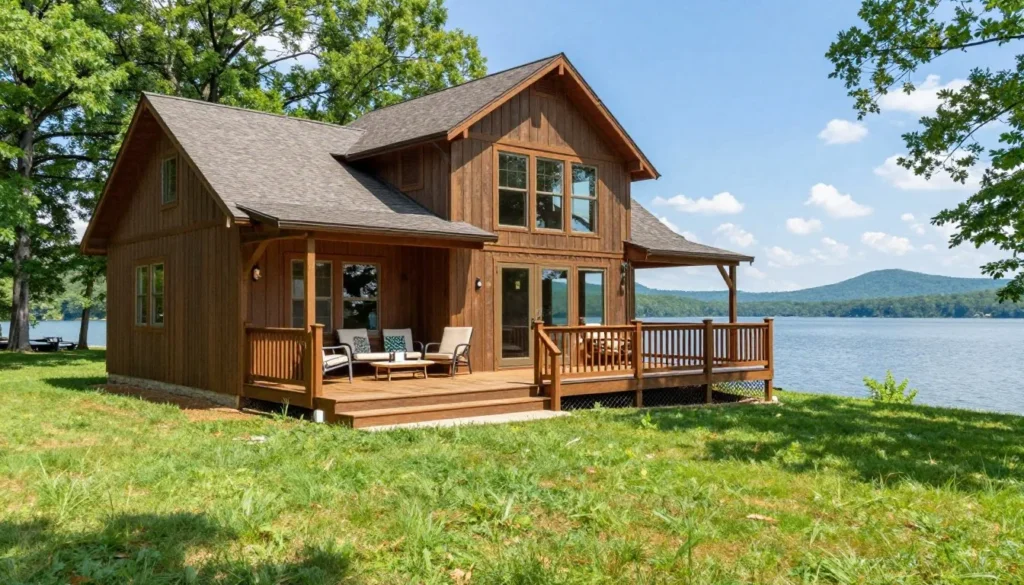 Lakeside cabin accommodation at Boone Lake with scenic water views
