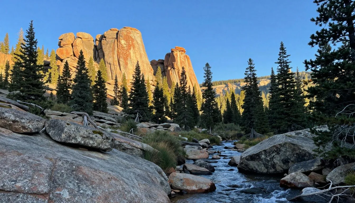 Lost Creek Wilderness granite rock formations with pine forest