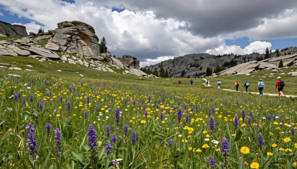 Lost Creek Wilderness meadow with wildflowers and clouds