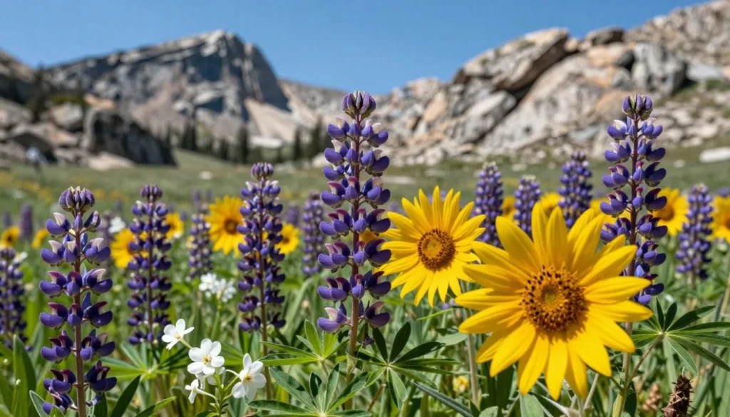 Lost Creek Wilderness wildflower meadow with mountain backdrop