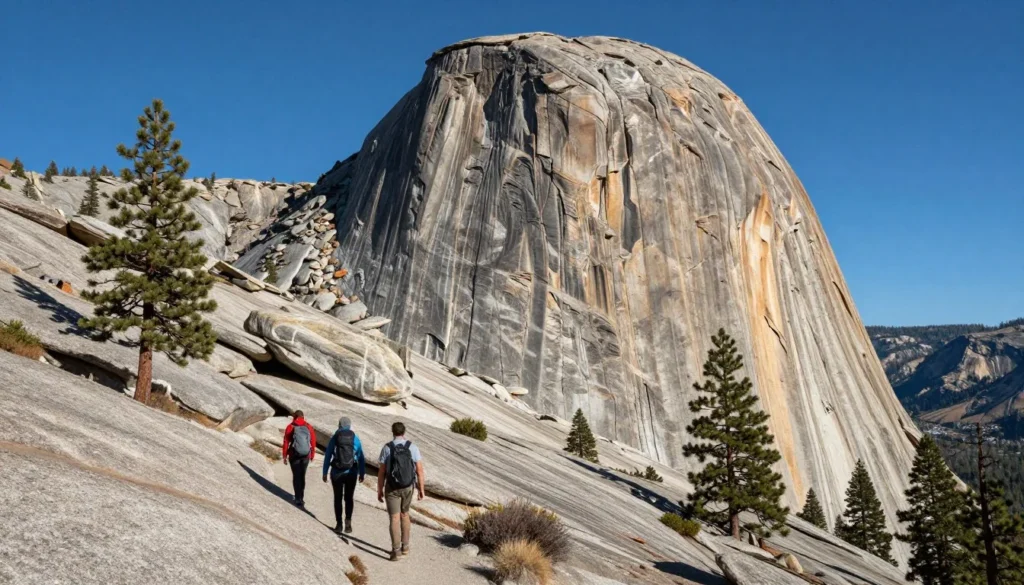 Lost Creek granite dome formations with hikers