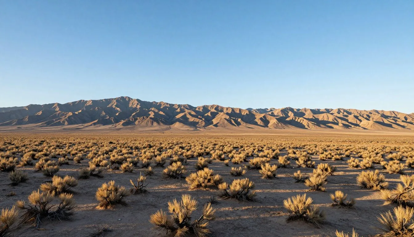 Monitor Valley landscape with desert mountains and sagebrush in golden afternoon light