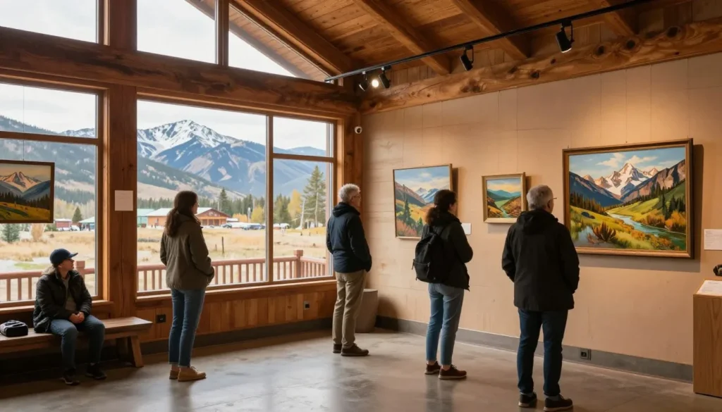 Mountain art gallery interior with local artwork Mountain art gallery interior with local artwork