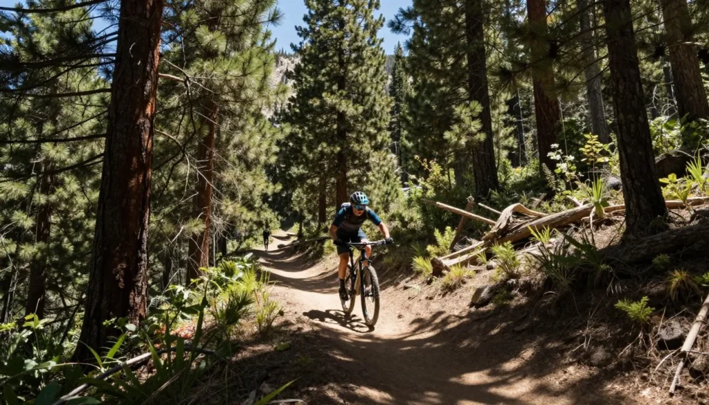 Mountain biking trail through forest in Humboldt-Toiyabe Mountain biking trail through forest in Humboldt-Toiyabe