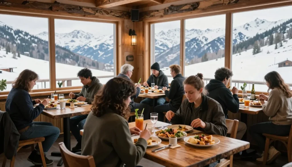 Mountain dining restaurant interior at ski resort Mountain dining restaurant interior at ski resort