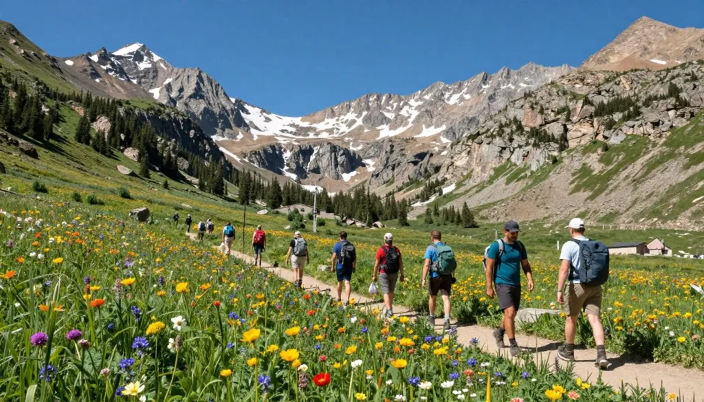 Mountain landscape near Crested Butte Colorado with wildflowers in foreground Mountain landscape near Crested Butte Colorado with wildflowers in foreground
