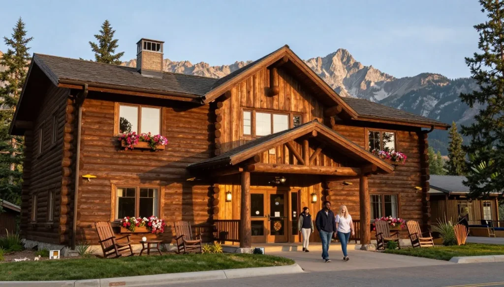 Mountain lodge accommodation with San Juan peaks in background