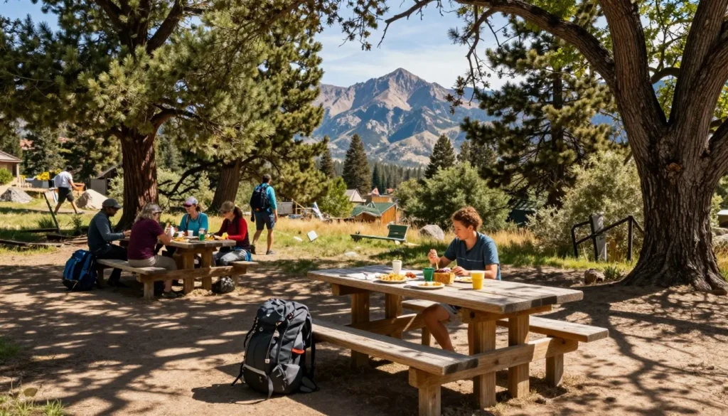 Mountain picnic spot along Great Basin trail with alpine views Mountain picnic spot along Great Basin trail with alpine views