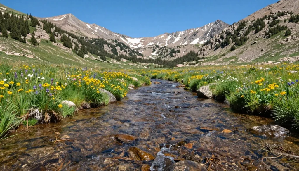 Mountain stream flowing through Colorado alpine meadow
