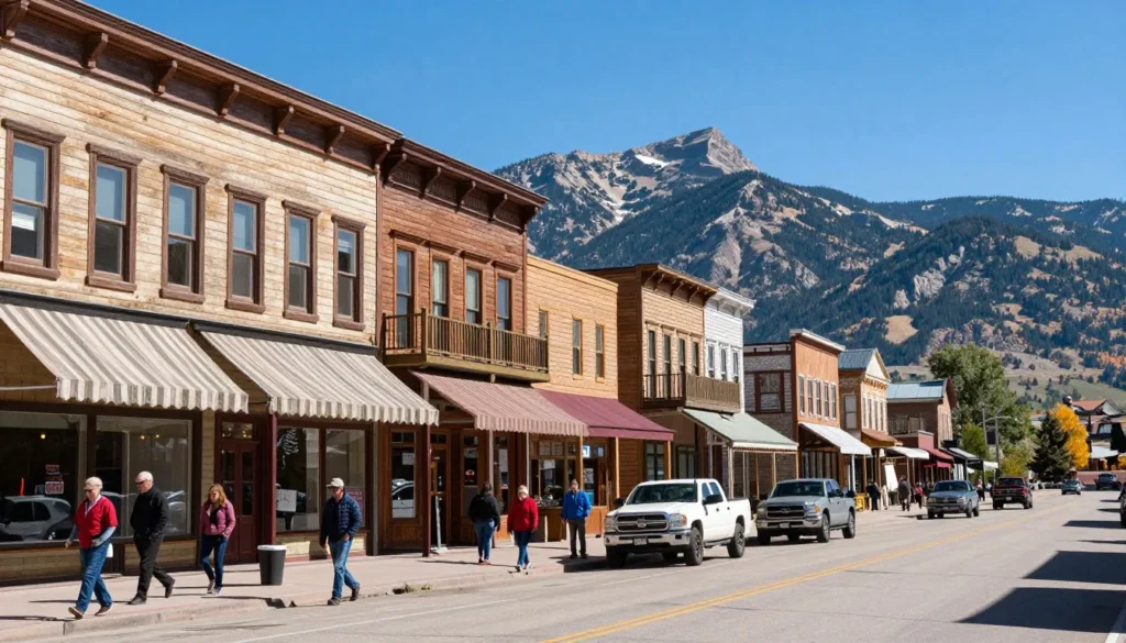 Mountain town gateway to Sangre de Cristo Mountains with historic buildings and mountain backdrop