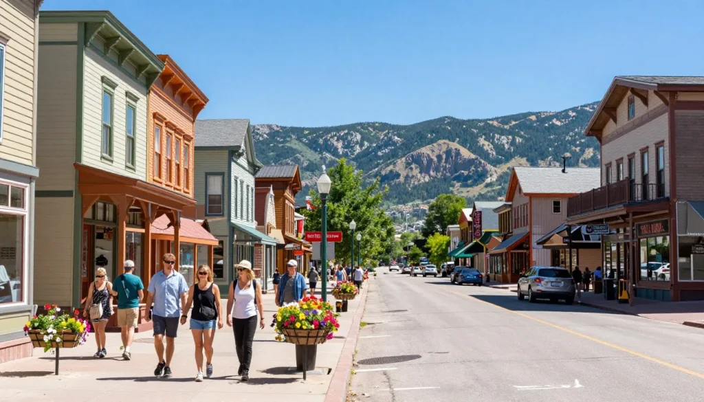 Mountain town street view in Crested Butte Colorado with colorful historic buildings Mountain town street view in Crested Butte Colorado with colorful historic buildings