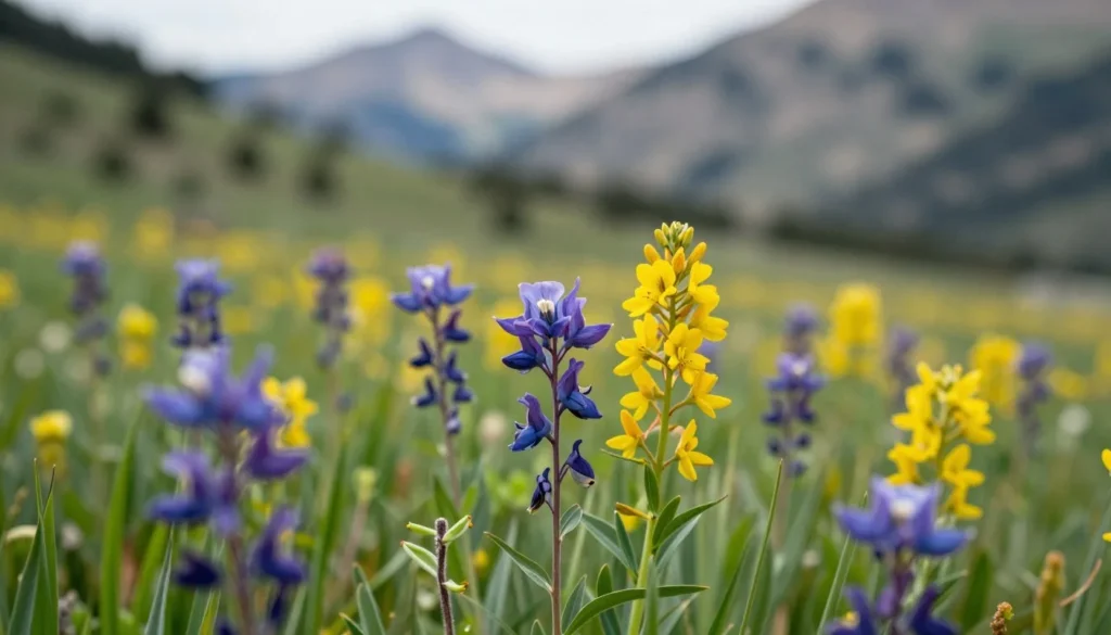 Mountain wildflowers in Slaughterhouse Gulch meadow close-up view Mountain wildflowers in Slaughterhouse Gulch meadow close-up view