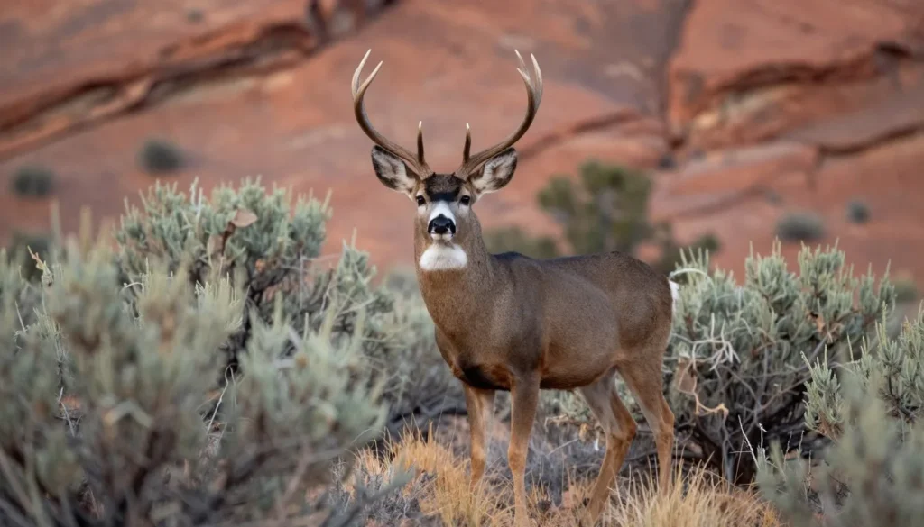 Mule deer in desert canyon habitat Mule deer in desert canyon habitat