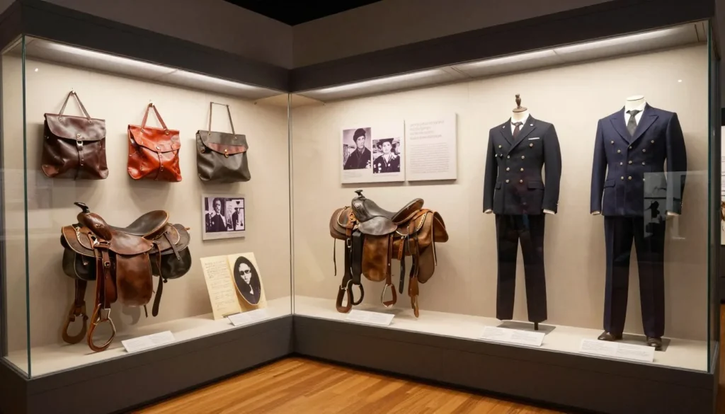 Museum exhibit displaying Pony Express artifacts and historical documents