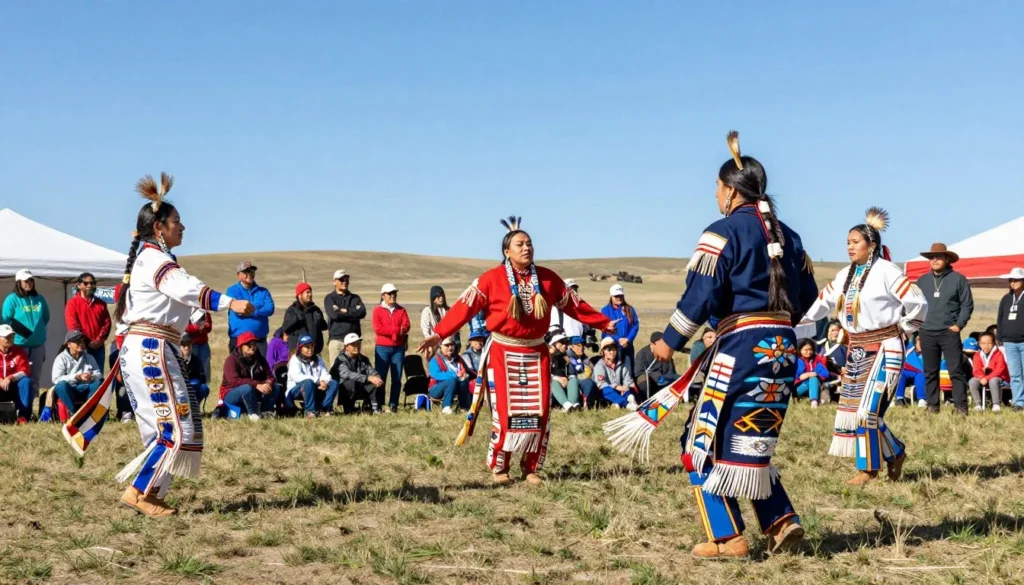 Native American cultural celebration with traditional dancers in colorful regalia Native American cultural celebration with traditional dancers in colorful regalia